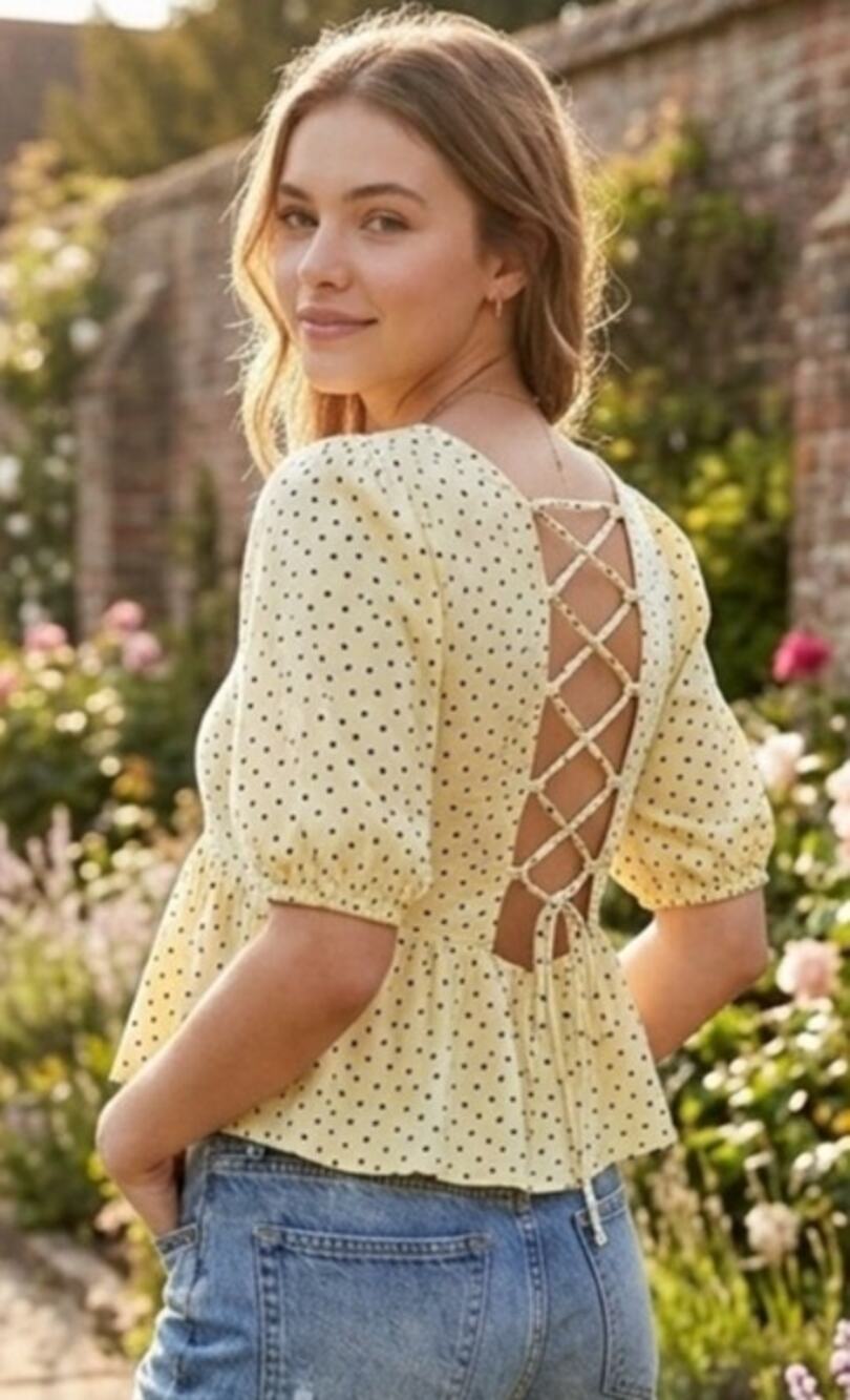 Urban Outfitters Polka Dot Lace up Back Top